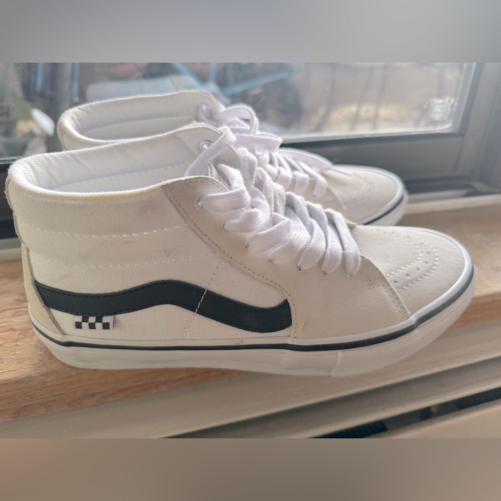 VANS SKATE GROSSO MID (WHITE/BLACK) SIZE 8.5 worn 1x